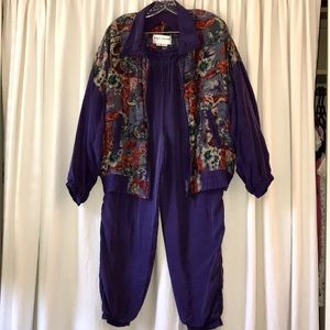 Vintage 80s Purple Flower Windbreaker and Pants - Andy Johns Sport